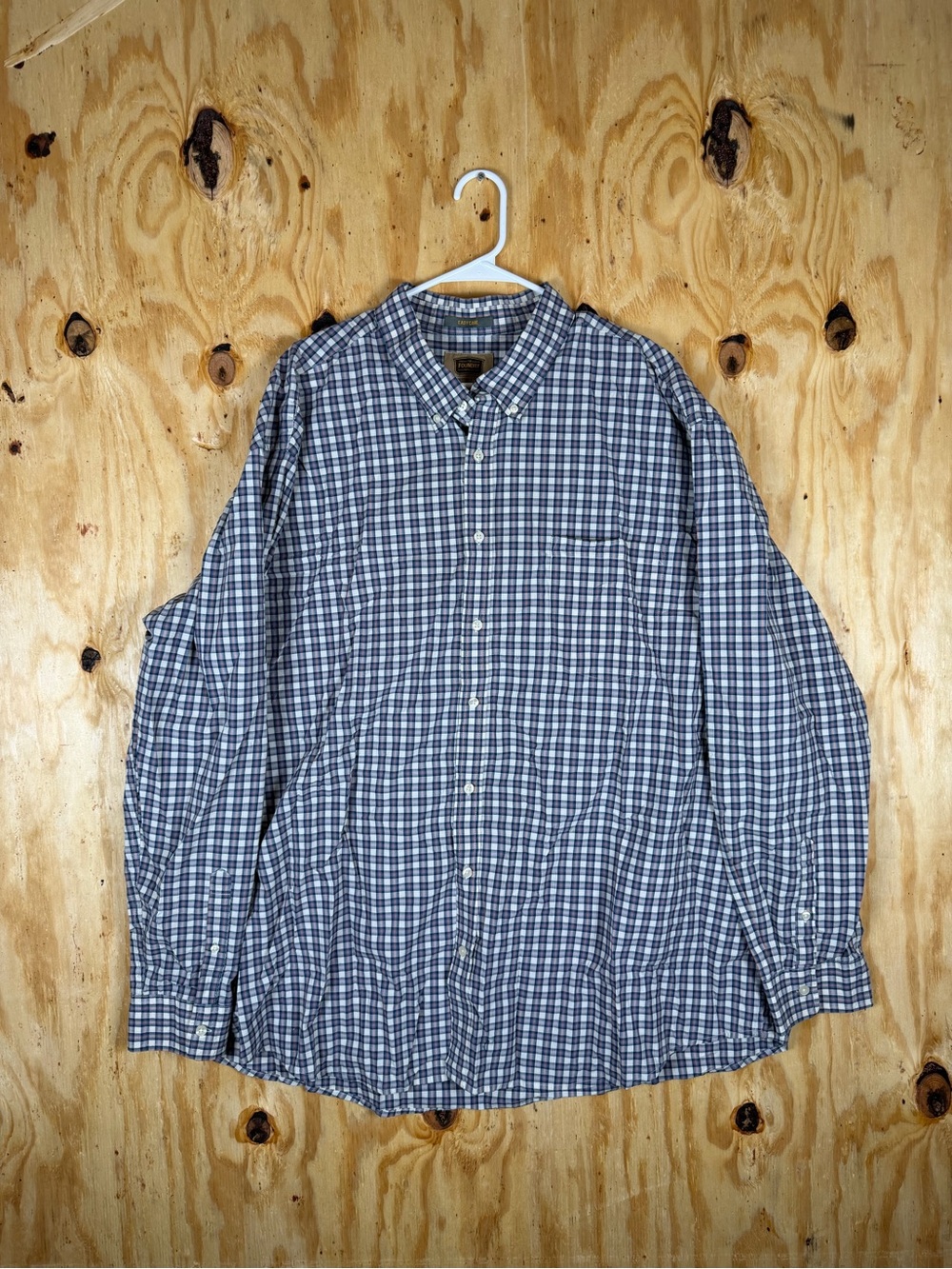Men's Foundry Blue Plaid Button-Down Long Sleeve Dress Shirt - 3XLT